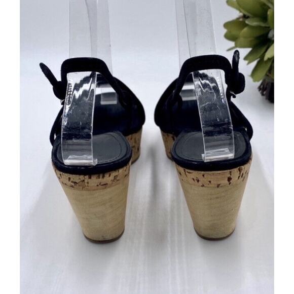 Jil Sander Designer Wood Cork Black Suede Ankle Strap Wedge Sandal Sz 36.5/6 - Picture 5 of 14